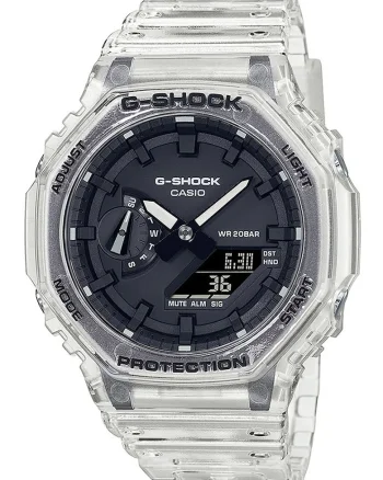 Ceas analog-digital cu o curea din rasina G-Shock, Transparent