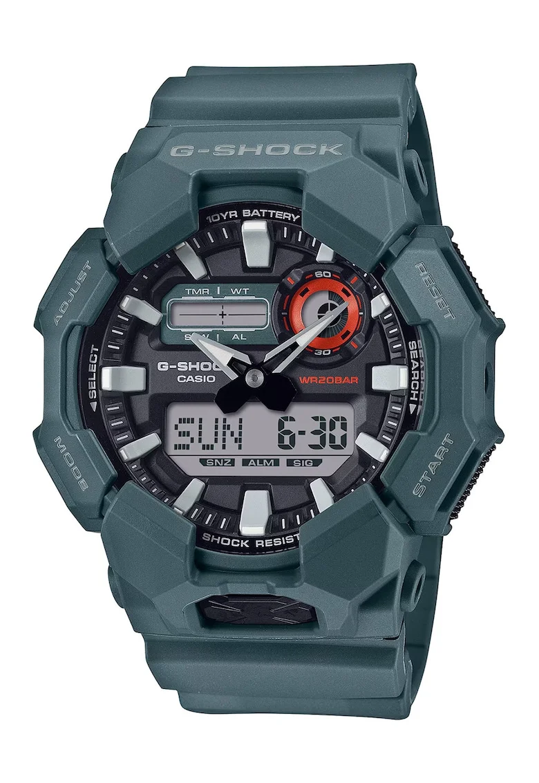 Ceas analog-digital cu functii multiple, Argintiu/Verde pal