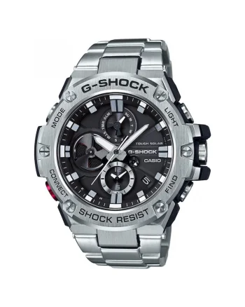 Ceas barbaresc  G-Steel GSTB100D1A, argintiu, 49mm, cu Bluetooth, solar, rezistent la apa 200m