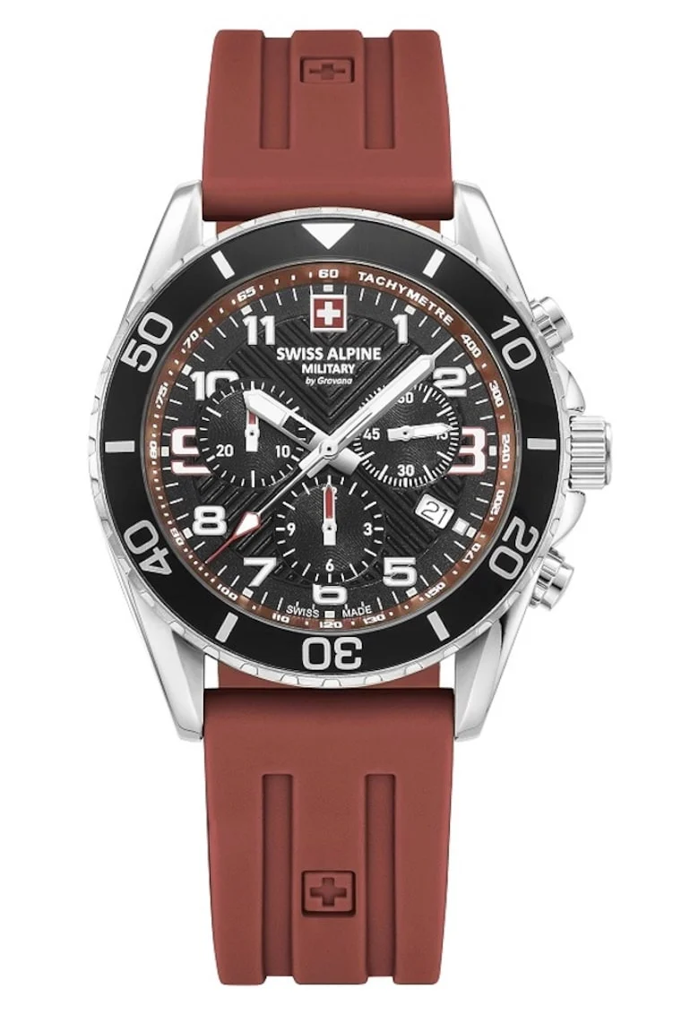 Ceas barbatesc Swiss Alpine Military Raptor, cronograf, curea din cauciuc, 42mm, 10 ATM