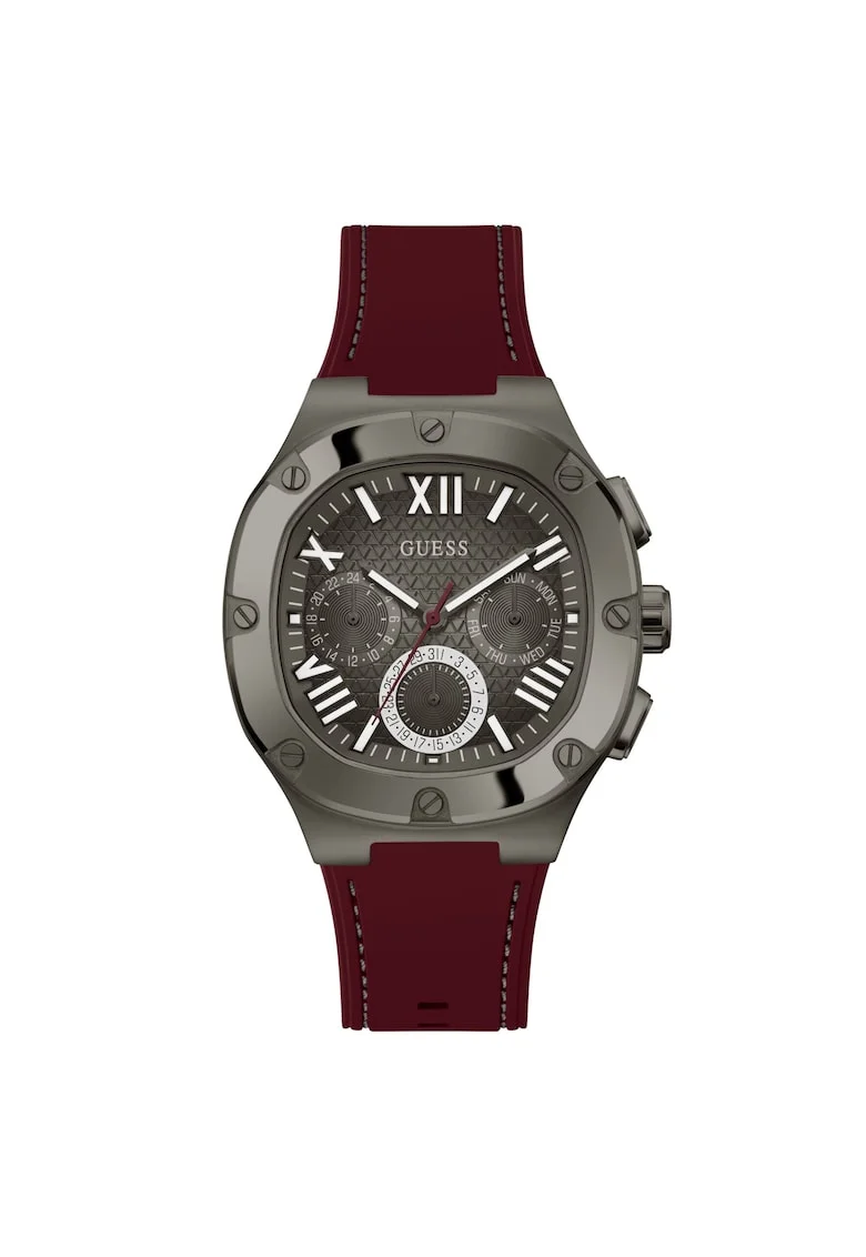 Ceas barbatesc  Headline, Quartz, curea silicon rosie, cadran gri, 42mm