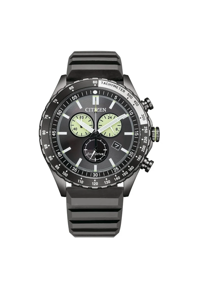 Ceas barbatesc  AT2565-05E Eco-Drive, negru, 11mm, cu cronograf si curea din piele