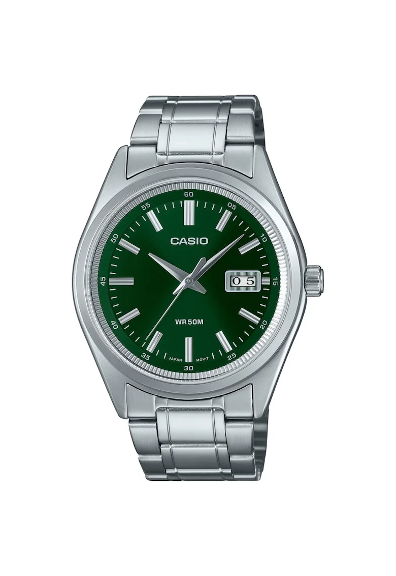 Ceas pentru barbati  MTP-B180D-3A, cadran verde, carcasa si bratara argintie, 41x9mm, rezistent la apa