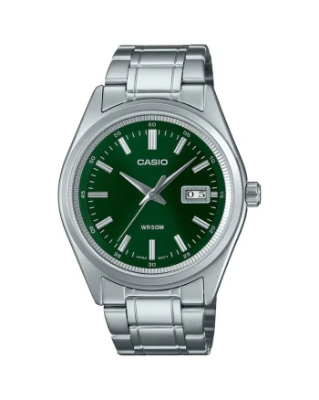 Ceas pentru barbati  MTP-B180D-3A, cadran verde, carcasa si bratara argintie, 41x9mm, rezistent la apa