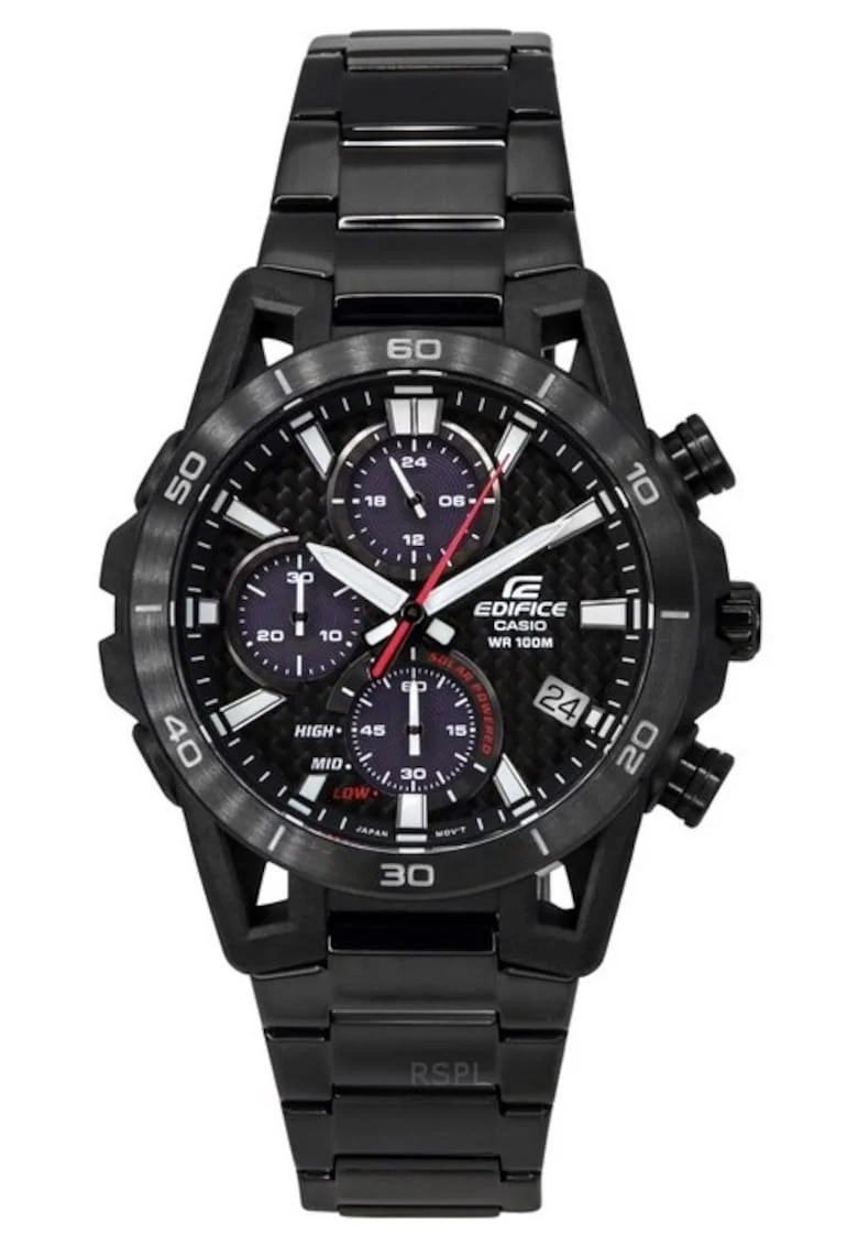 Ceas barbatesc  Edifice Sospensione, solar, cronograf, rezistent la apa 100M, cadran negru, 44.5x13.3mm