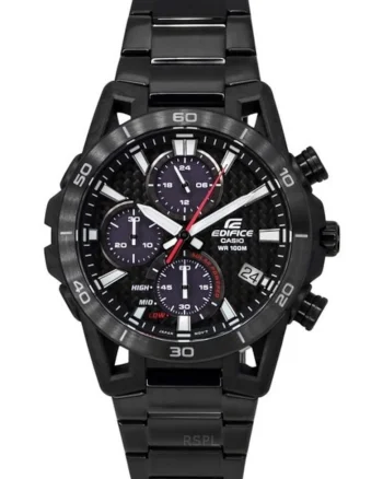 Ceas barbatesc  Edifice Sospensione, solar, cronograf, rezistent la apa 100M, cadran negru, 44.5x13.3mm