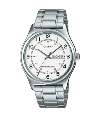 Ceas barbatesc,  MTP-V006D-7B2UDF, Quartz, Casual, Cristal mineral, Otel, Alb/Argintiu, 38 mm