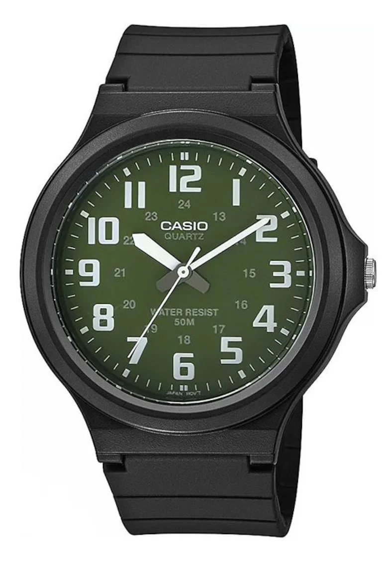 Ceas barbatesc  MW-240-3B, mecanism quartz, carcasa si bratara din plastic, culoare neagra, cadran verde, 44x10mm, set cu cutie decorativa.