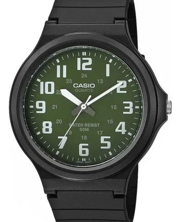 Ceas barbatesc  MW-240-3B, mecanism quartz, carcasa si bratara din plastic, culoare neagra, cadran verde, 44x10mm, set cu cutie decorativa.