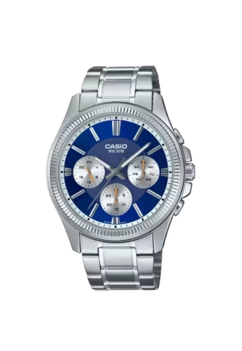 Ceas barbatesc,  DAY DATE MULTIFUNCTION, inox, argintiu/albastru