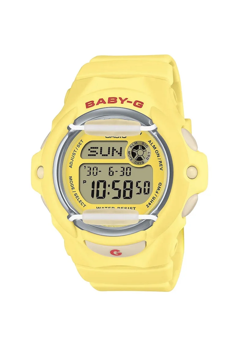 Ceas Dama Baby-G BG-169CH-9ER, galben, 43mm, rezistent la apa 200m, curea din cauciuc