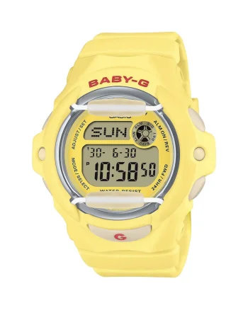 Ceas Dama Baby-G BG-169CH-9ER, galben, 43mm, rezistent la apa 200m, curea din cauciuc