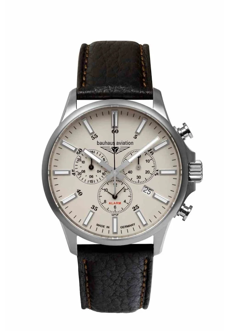 Ceas barbati,  Aviation, 28805, Titan/Piele naturala, Cronograf, Quartz, 42 mm, Argintiu/Negru