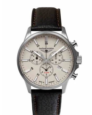 Ceas barbati,  Aviation, 28805, Titan/Piele naturala, Cronograf, Quartz, 42 mm, Argintiu/Negru