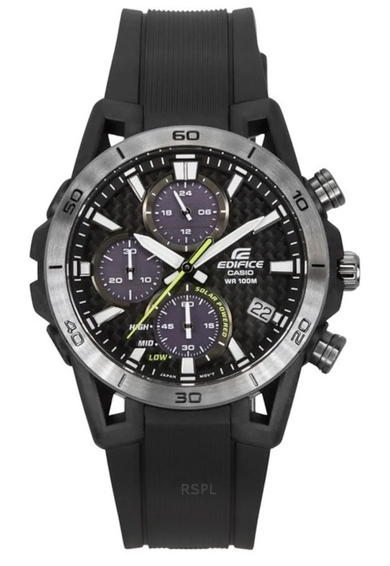 Ceas barbatesc  Edifice Sospensione, cronograf analog, curea din rasina, cadran gri, 100M rezistenta la apa, 44.50x13.30mm