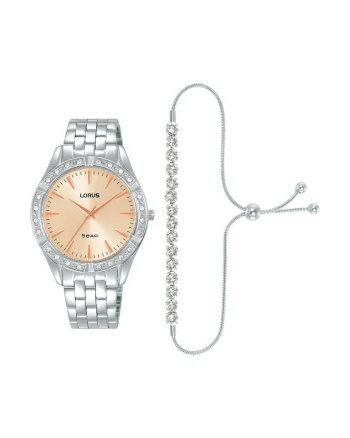 Ceas Dama  inox, set cu bratara eleganta, macanism quartz, argintiu