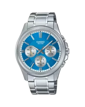 Ceas barbatesc  DAY DATE MULTIFUNCTION, albastru deschis, bratara din otel inoxidabil, rezistent la apa 5 atm