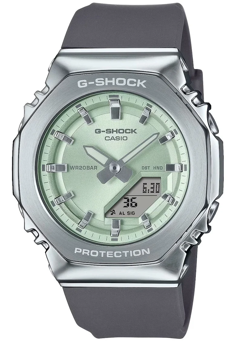 Ceas  G-SHOCK GM-S2110-3AER, analog-digital, verde, curea cauciuc gri, rezistent la apa 200m