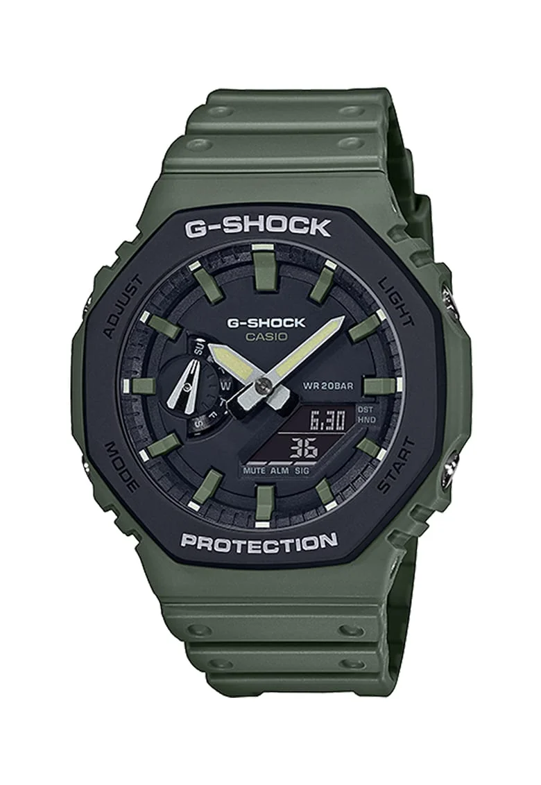 Ceas cronograf cu functii multiple si lumina de fundal G-Shock, Verde militar/Negru