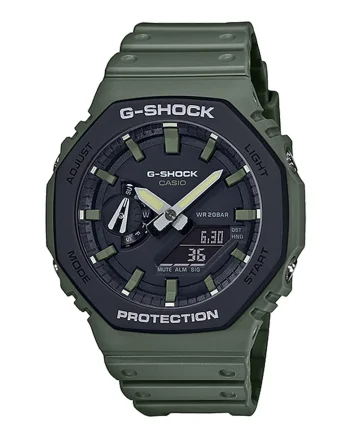 Ceas cronograf cu functii multiple si lumina de fundal G-Shock, Verde militar/Negru