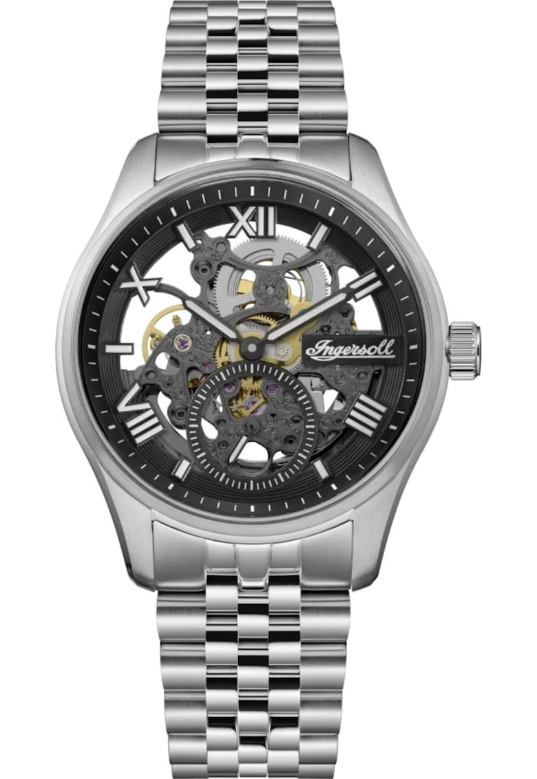Ceas de barbat  I17403 clasic din otel cu mecanism de tip skeleton