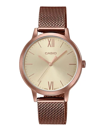 Ceas cu bratara cu aspect plasa, Auriu rose