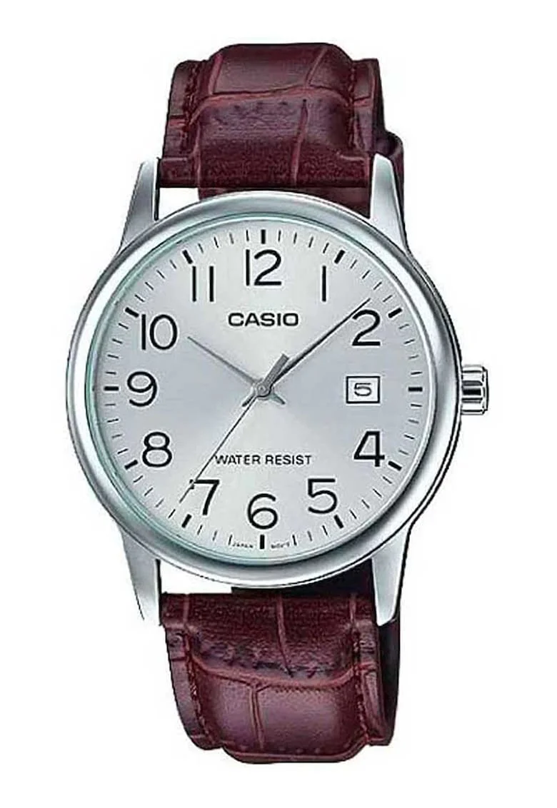 Ceas quartz cu curea din piele cu aspect de piele de crocodil, Rosu inchis