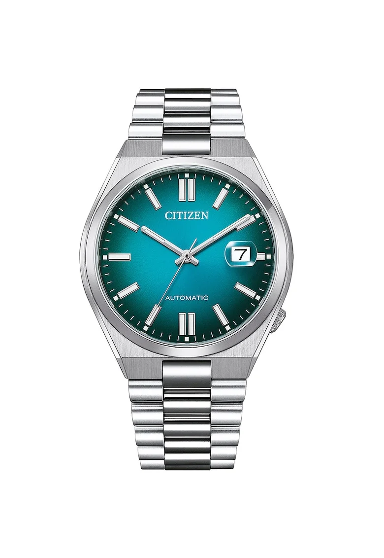Ceas analog automatic Argintiu, Turcoaz