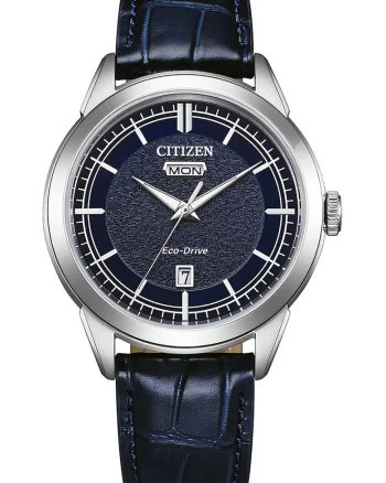 Ceas quartz de piele cu logo pe cadran, Bleumarin