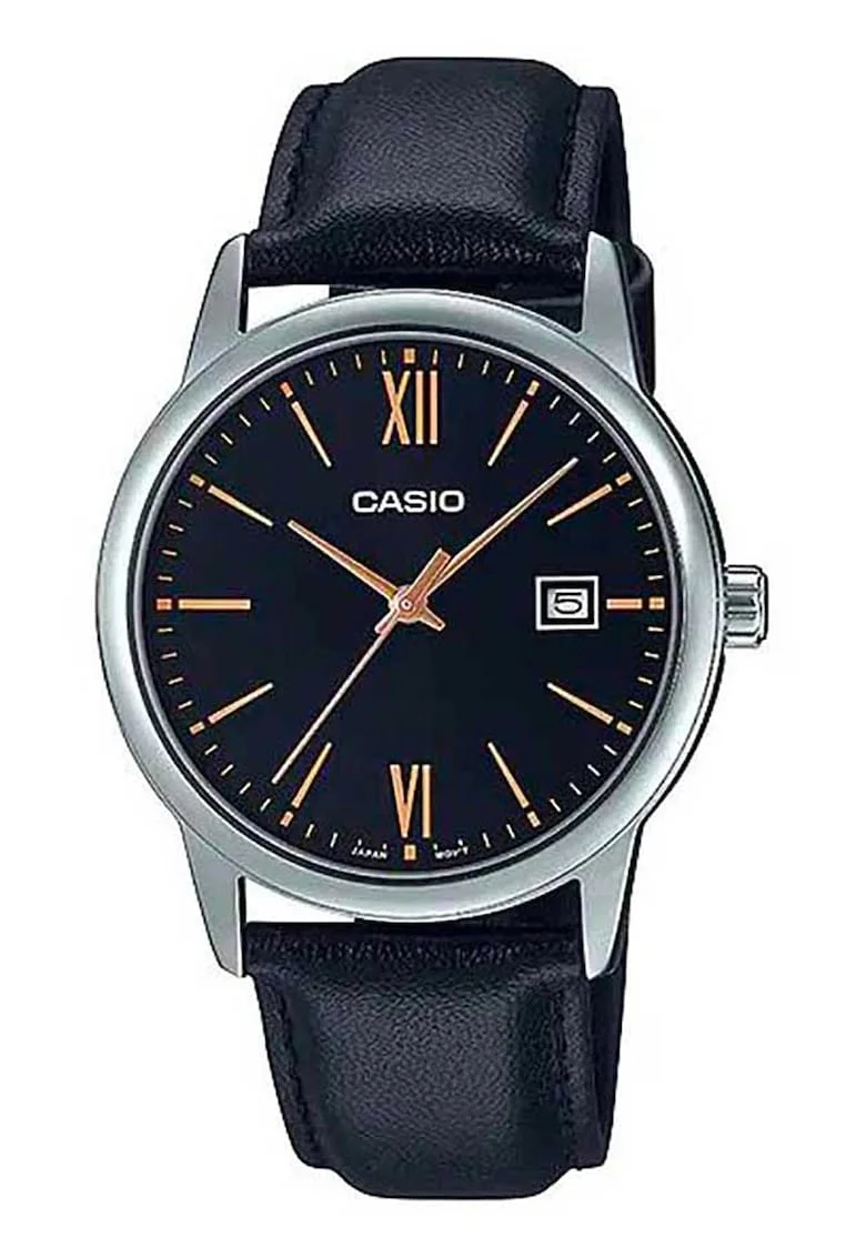 Ceas analog cu curea din piele, Negru