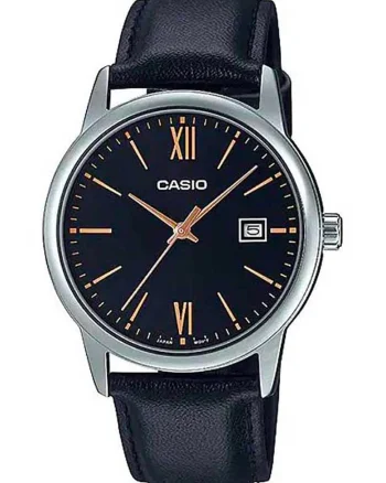 Ceas analog cu curea din piele, Negru