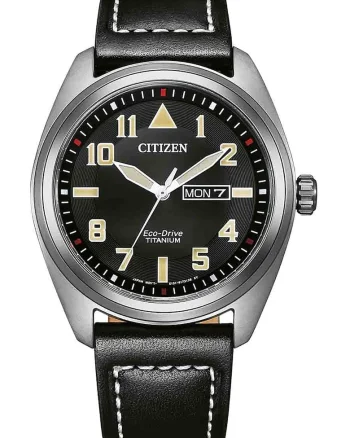 Ceas Eco-Drive cu curea din piele, Negru