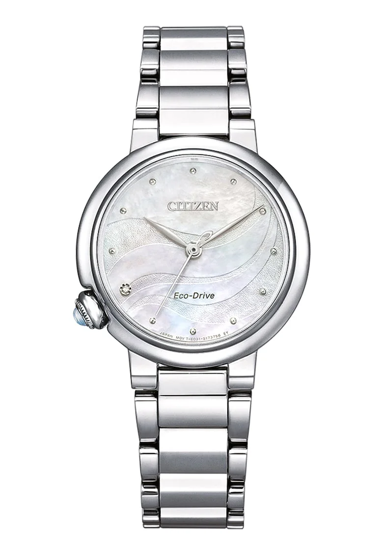 Ceas de otel inoxidabil cu cristale Eco-Drive, Argintiu