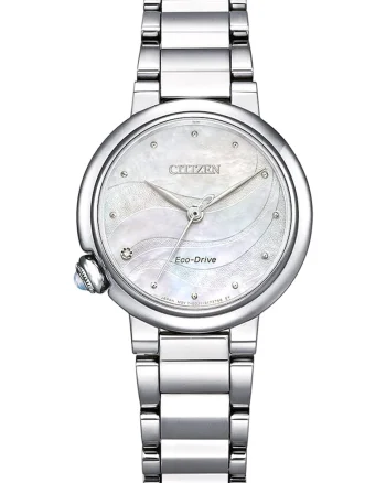 Ceas de otel inoxidabil cu cristale Eco-Drive, Argintiu