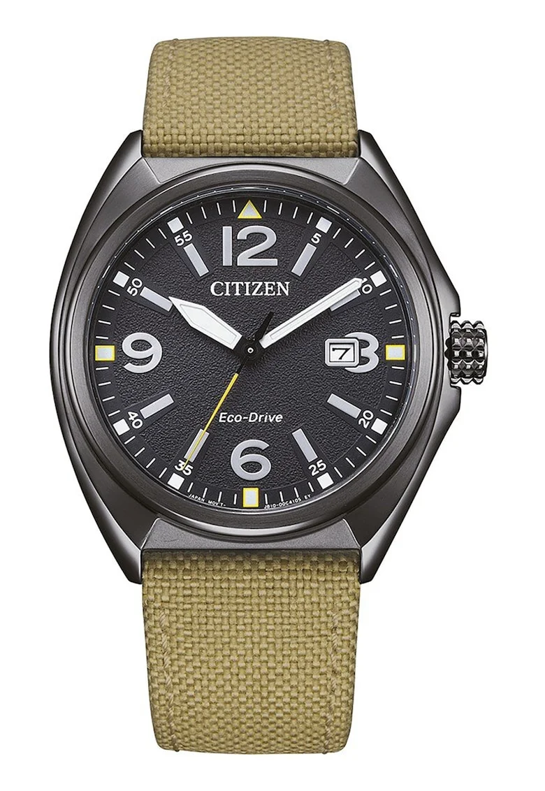 Ceas rotund Eco-Drive, Negru/Maro nisip