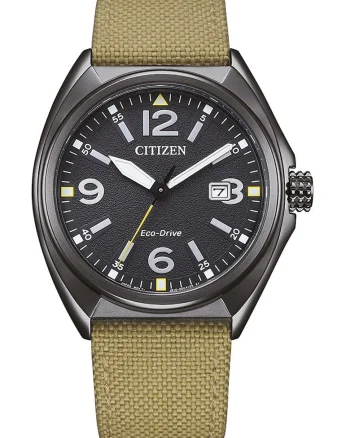 Ceas rotund Eco-Drive, Negru/Maro nisip