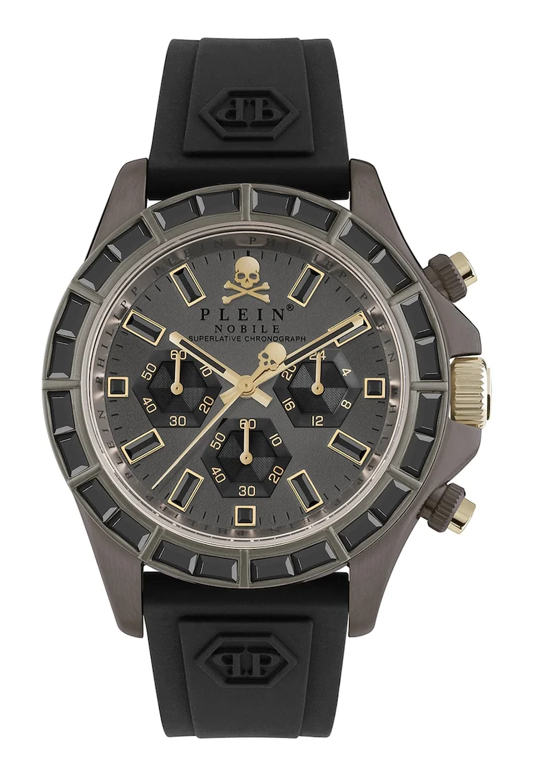 Ceas cronograf unisex cu o curea de silicon, Negru