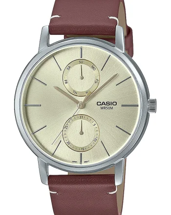 Ceas quartz cu functii multiple, Argintiu/Maro coniac