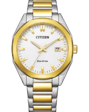 Ceas Eco-Drive cu bratara cu model in doua nuante, Argintiu/Auriu