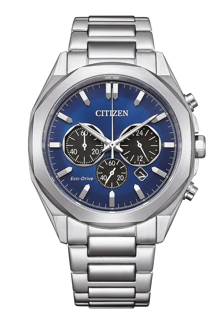 Ceas cronograf din otel inoxidabil Eco-Drive, Argintiu