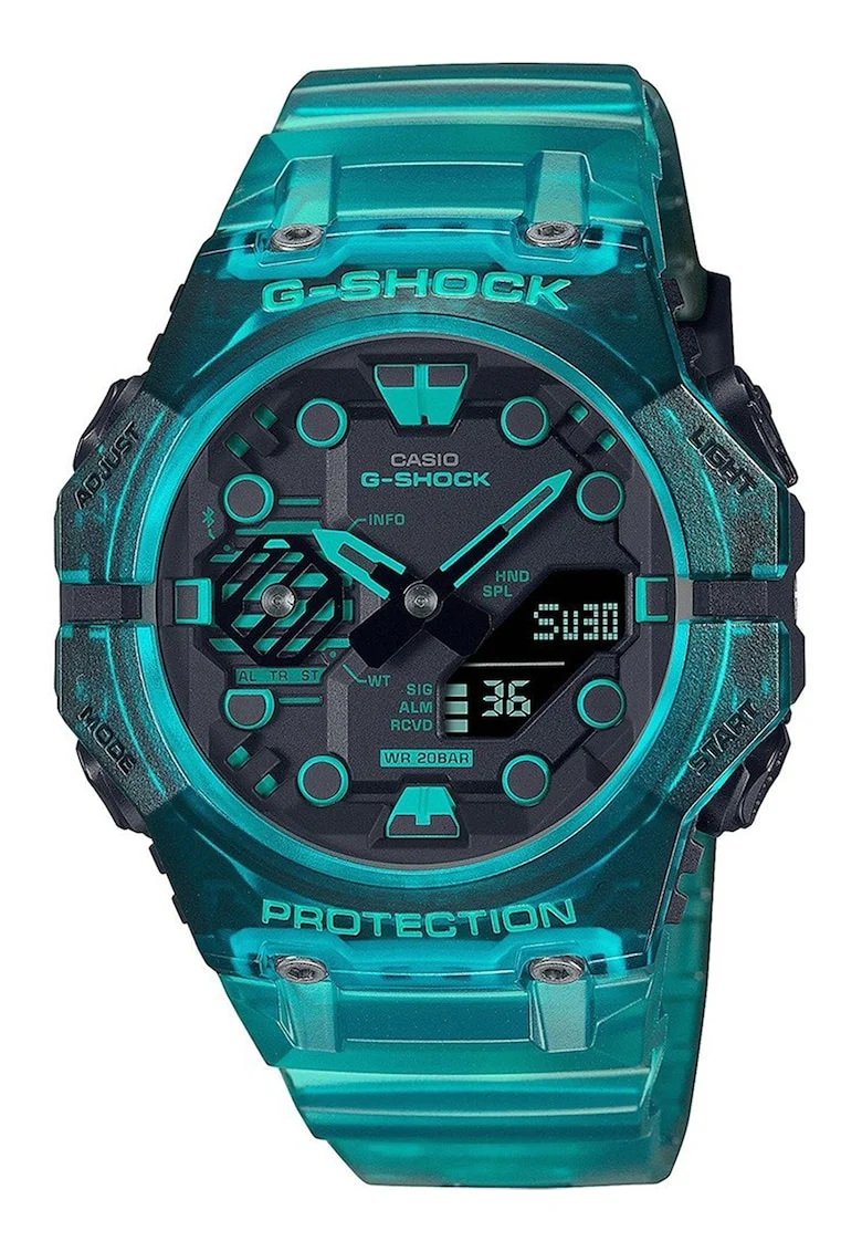 Ceas cu o curea de plastic G-Shock, Negru/Albastru acvamarin