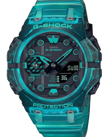Ceas cu o curea de plastic G-Shock, Negru/Albastru acvamarin