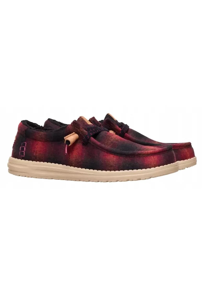 Mocasini Barbati Spuma EVA, Wally Cozy Plaid, Rosu, Visiniu