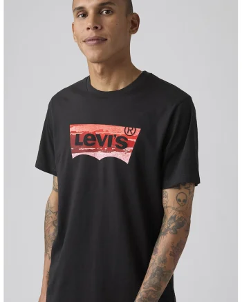 Tricou din bumbac cu decolteu la baza gatului si logo, Rosu/Negru