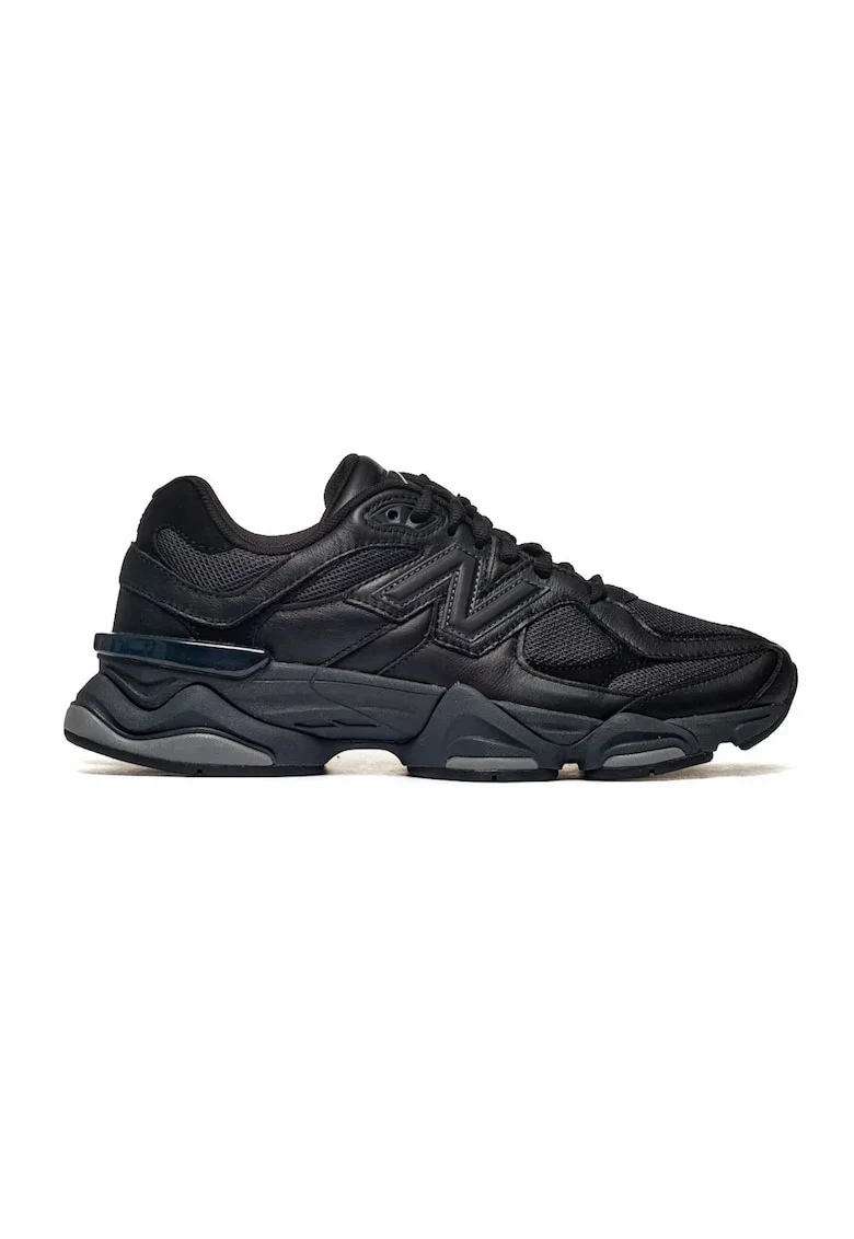Pantofi sport din piele cu insertii textile, Negru