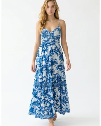 Rochie lunga din poplin imprimat 3
