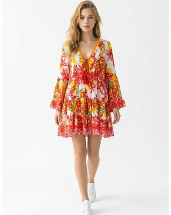 Rochie scurta din satin imprimat rosu 1