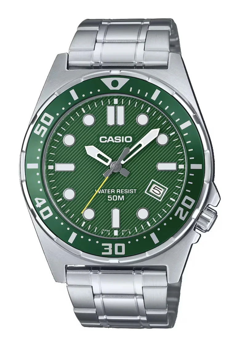 Ceas barbatesc  MTD-135D-3A, mecanism quartz, bratara si carcasa din otel inoxidabil, verde, 44x9mm