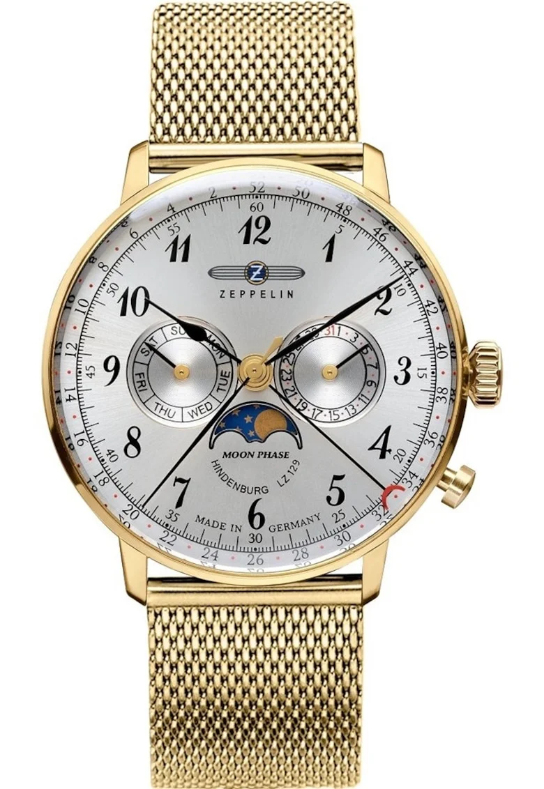 Ceas barbatesc  model LZ129 Hindenburg, cu bratara metalica aurie, 36mm, 3 ATM