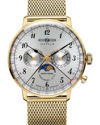 Ceas barbatesc  model LZ129 Hindenburg, cu bratara metalica aurie, 36mm, 3 ATM